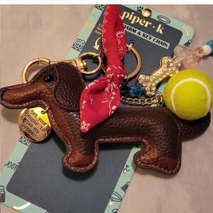 Piper K Dachshund Dog Keychain with Red Bandana, Ball, Bone BNIB HL Te
